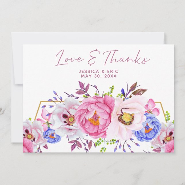 Watercolor Romantic Floral Wedding Thank You Card (Front)