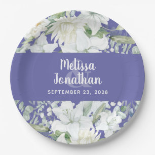 Watercolor romantic floral white flowers wedding paper plate