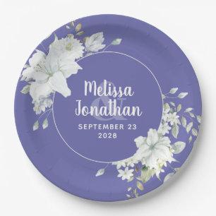 Watercolor romantic floral white flowers wedding paper plate