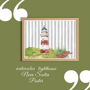 watercolor romantic Lighthouse grey white stripes Poster