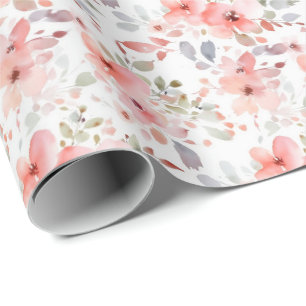 Watercolor Romantic Pastel Coral Floral Wrapping Paper