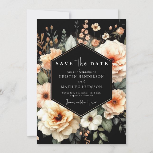 Watercolor Romantic Peach Wedding  Save The Date (Front)