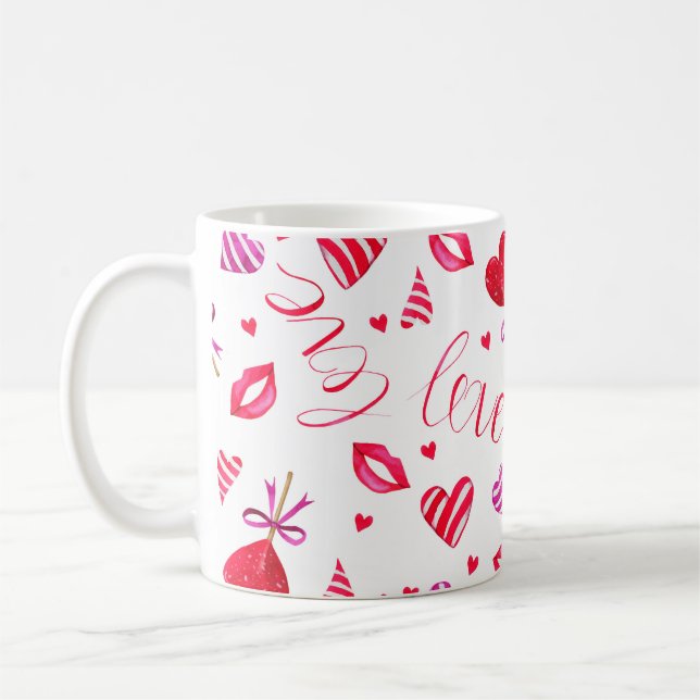 Watercolor romantic print seamless pattern coffee mug (Left)