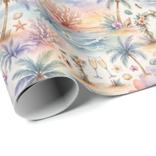 Watercolor Romantic Tropical Wedding Sunset Beach Wrapping Paper