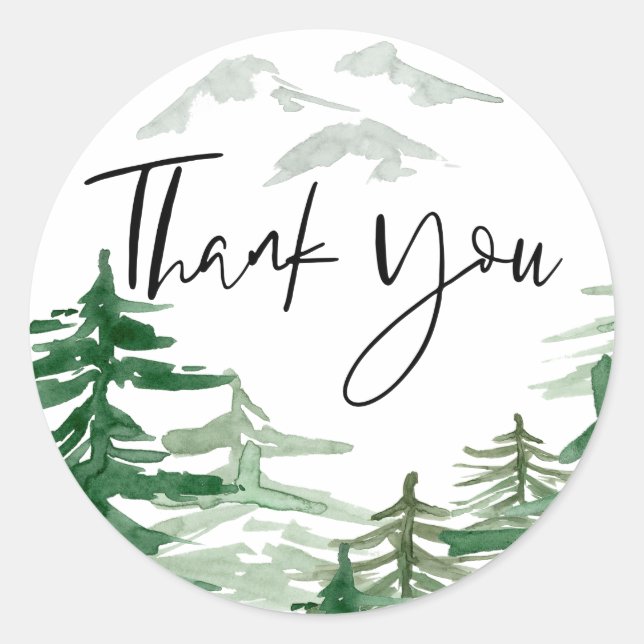 Watercolor Romantic Woodland Thank You Sticker (Front)