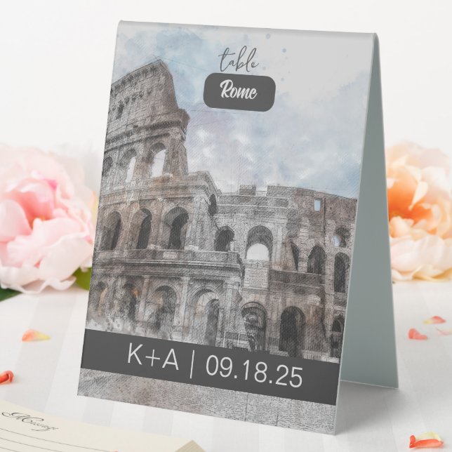 Watercolor Rome Italy Table Tent Sign – Elegant  (In SItu (Wedding))