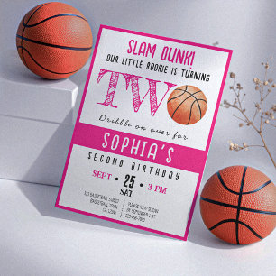 Watercolor Rookie Basketball Girl 2nd Birthday Invitation
