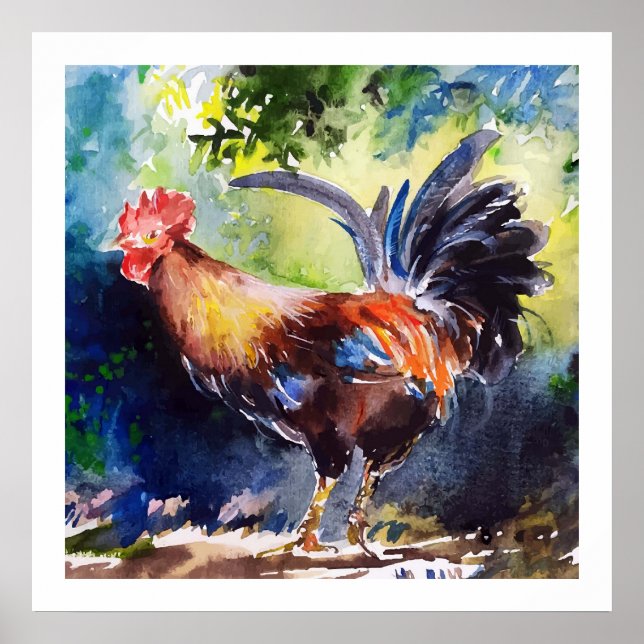 Watercolor Rooster Art Poster (Front)