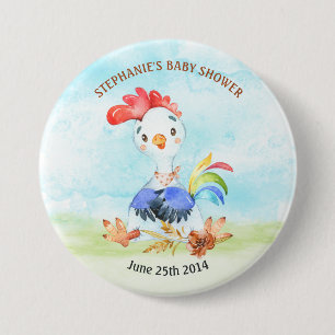 Watercolor Rooster Baby Shower Farm 7.5 Cm Round Badge