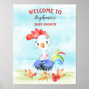 Watercolor Rooster Baby Shower Farm Poster