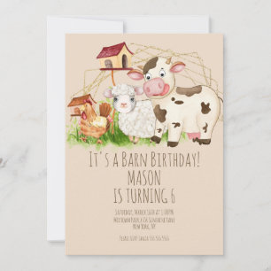 Watercolor Rooster Barn Animals Farm Birthday Invitation