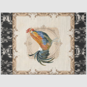 Watercolor Rooster Black Vintage French Decoupage Tissue Paper