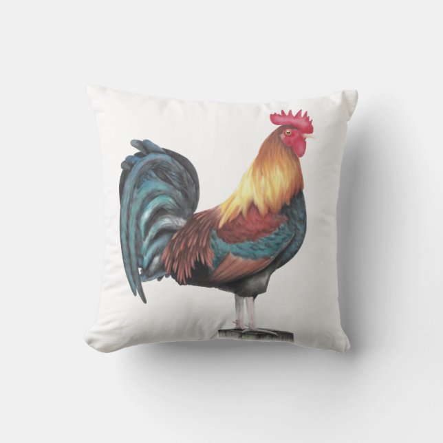 Watercolor Rooster Cushion (Front)