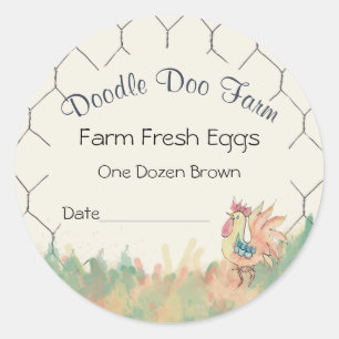Watercolor Rooster Custom Farm Fresh Eggs Sticker