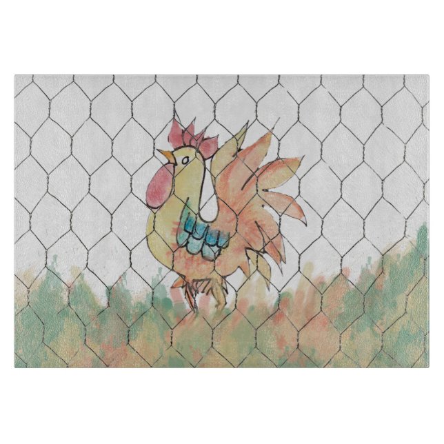 Watercolor Rooster  Cutting Board (Front)