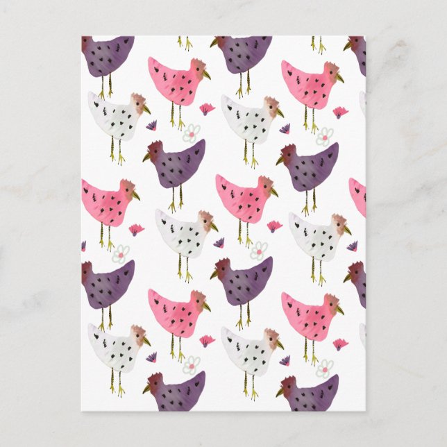 Watercolor Rooster Floral Pattern   Postcard (Front)