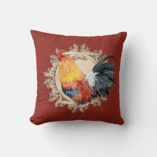 Watercolor Rooster French Country Rustic Farm Cushion