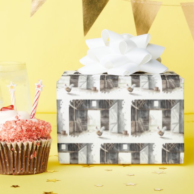 Watercolor Rooster in a Barn Wrapping Paper (Birthday Party)