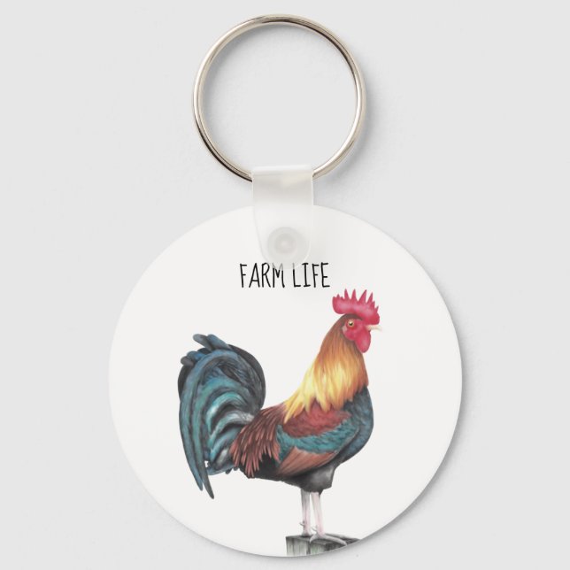 Watercolor Rooster Key Ring (Front)