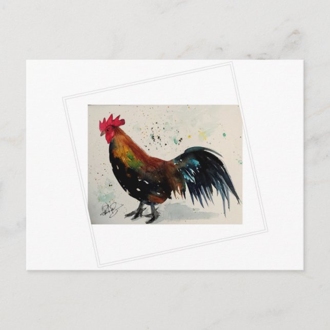 Watercolor Rooster Postcard (Front)