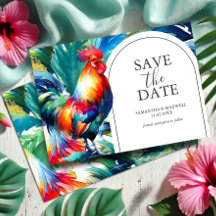 Watercolor Rooster Save The Date Invitation