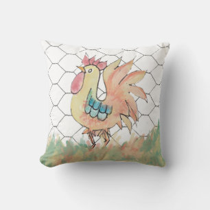 Watercolor Rooster Throw Pillow