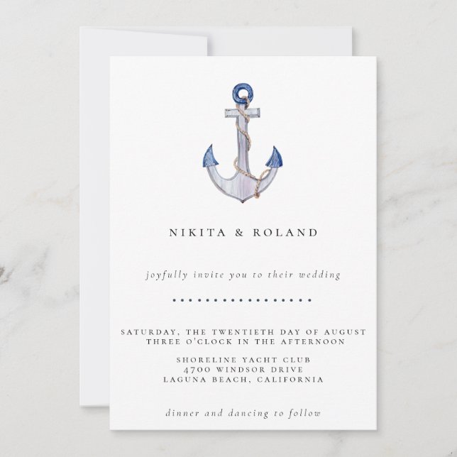 Watercolor Roped Anchor Wedding Invitation (Front)