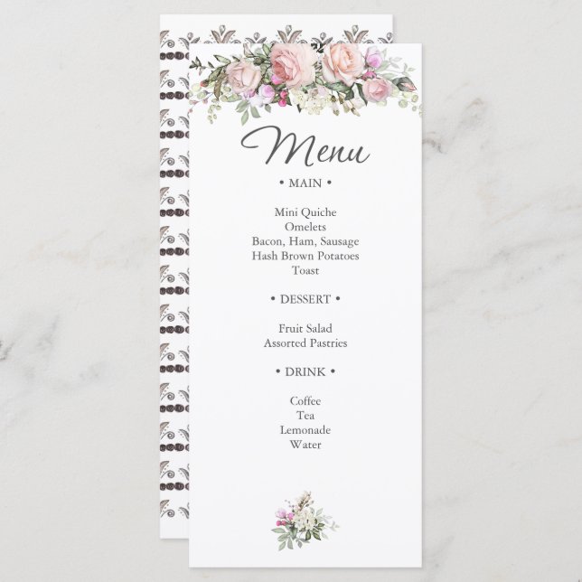 Watercolor Rose and Greenery Floral Shower Menu (Front/Back)