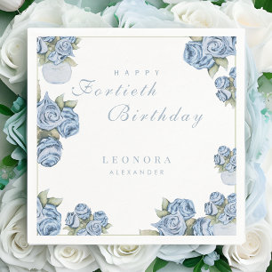 Watercolor Rose ANY Milestone Floral Birthday Napkin