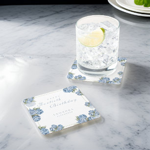 Watercolor Rose ANY Milestone Floral Birthday Square Paper Coaster