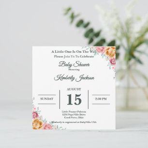Watercolor Rose Baby Shower Invitation