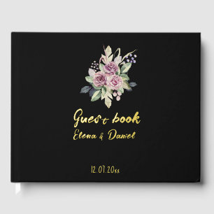 Watercolor rose black dress wedding elegant guest book
