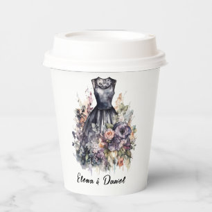 Watercolor rose black dress wedding paper cups