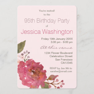 Watercolor Rose Bouquet 95th Birthday Party Invitation