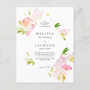 Watercolor Rose Bouquet Diamond Wedding Invitation Postcard