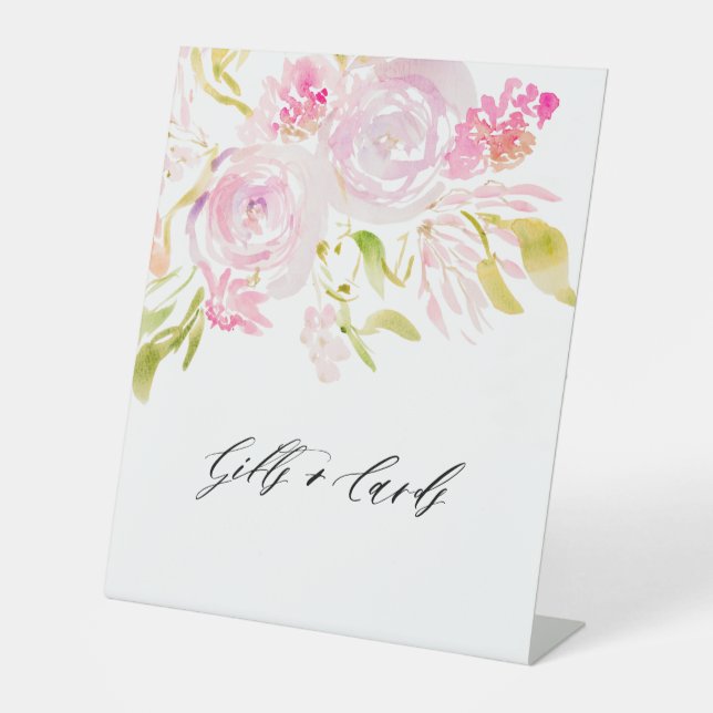 Watercolor rose bouquet Gifts and Cards Pedestal Sign (Front)
