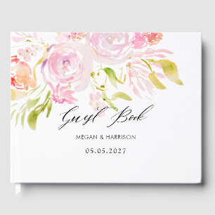 Watercolor rose bouquet  guest book