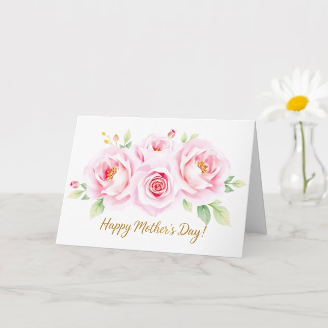 Watercolor Rose Bouquet Mothers Day Mum Card (Small Plant)