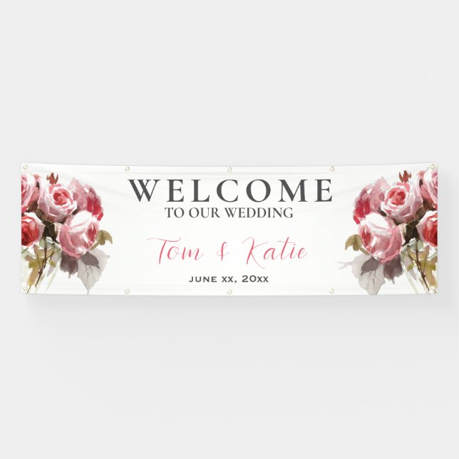Watercolor Rose Bouquet Wedding Banner (Horizontal)