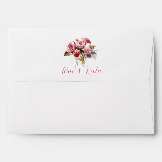 Watercolor Rose Bouquet Wedding  Envelope (Back (Top Flap))