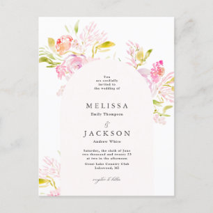 Watercolor Rose bouquet Wedding Invitation Arch Postcard