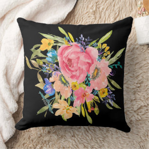Watercolor Rose Floral Bouquet Cushion