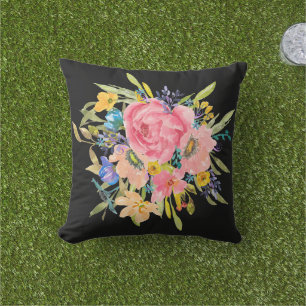Watercolor Rose Floral Bouquet Cushion