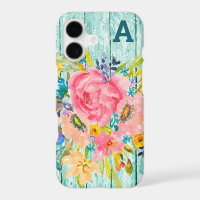 Watercolor Rose Floral Spray with Initial