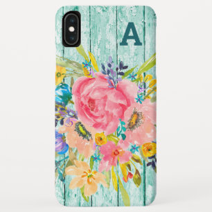 Watercolor Rose Floral Spray with Initial iPhone XS Max Case