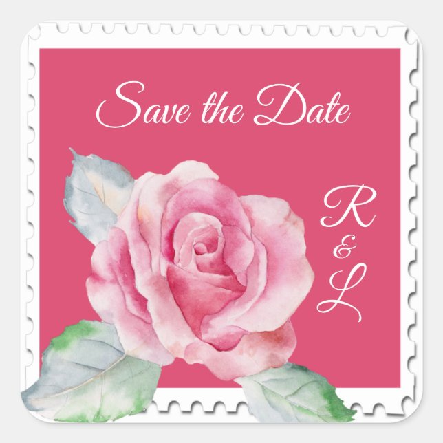 Watercolor Rose Floral Square Sticker (Front)