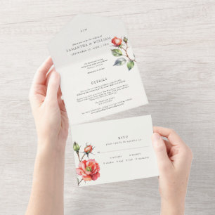 Watercolor Rose flower All In One Invitation