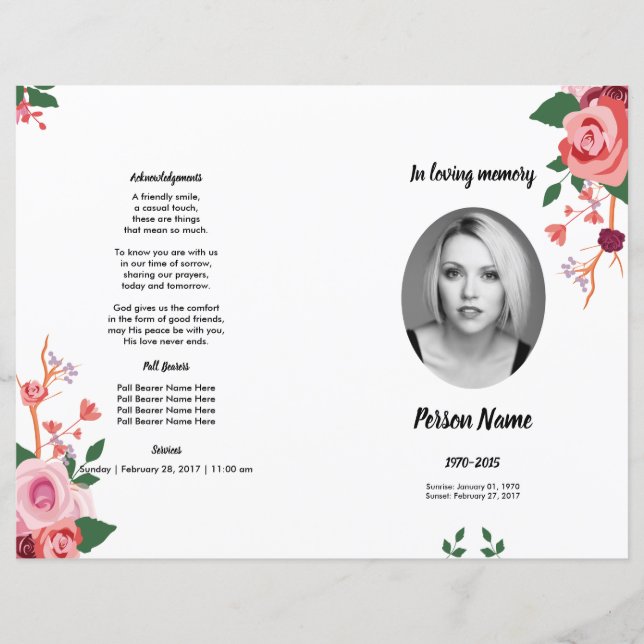 WATERCOLOR ROSE FLOWER | Funeral Program Template (Front)