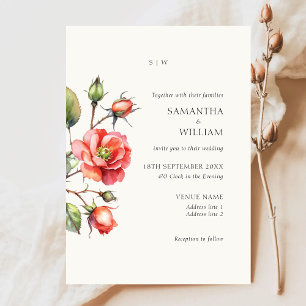 Watercolor Rose flower Wedding Invitation