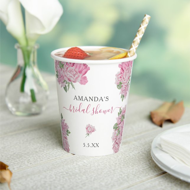 Watercolor rose flowers - BRIDAL SHOWER Paper Cups (Insitu)